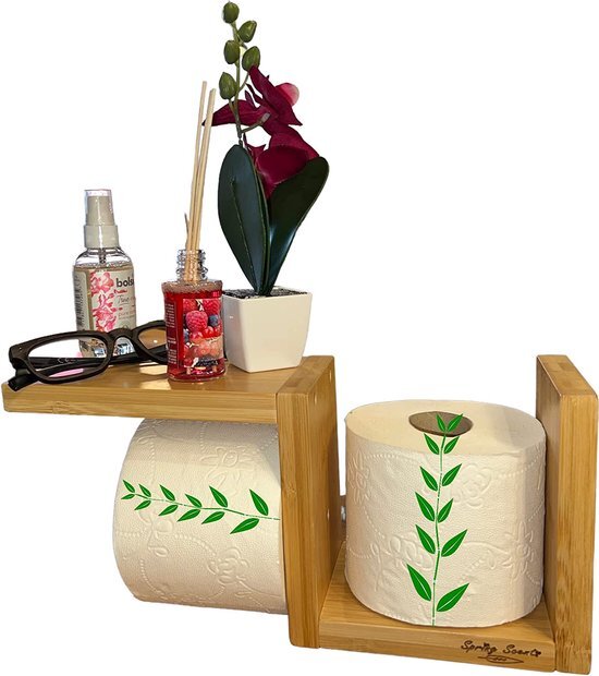 SprinG scent Toiletpapierhouder bamboe hout zonder boren wc-rolhouder voor toiletpapier