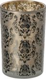 J-Line Lanterne avec fleurs - verre - kaki/or - large - set de 2