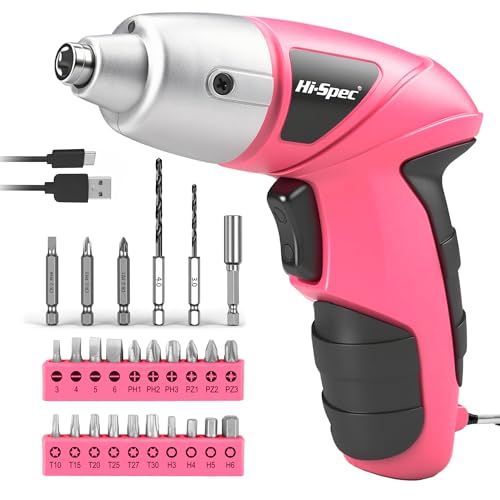 Hi-Spec Roze 4.8V Elektrische Draadloze Schroevendraaier met 600 mAh NiCad Batterij & 26-Delige Schroefbits en Houtboor Assortiment