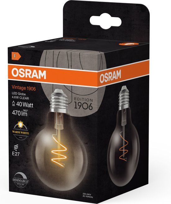 OSRAM Vintage 1906 Globe LED Lamp - E27 - 4.6W - Dimmable - Clear - 2700K
