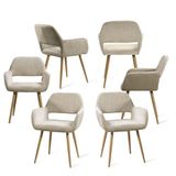 MEUBLE COSY Eetkamerstoelen, set van 6, gestoffeerd, met armleuning, stof, metalen poten, beige