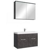Badplaats Badkamermeubel Set Paso 02 80 x 40 cm – Donker Grijs – Badmeubel met Wastafel en Spiegelkast
