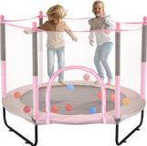 Mini-trampoline voor kinderen - Indoor rebounder met net - 1545 mm - Roze - Fitnessapparaat voor actieve kinderen
