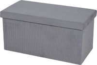 Urban Living Hocker bankje - poef dubbel zits - opbergbox - lichtgrijs - velours look - 76 x 38 x 38 cm - opvouwbaar