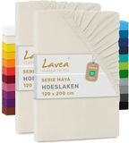 Lavea® Set van 2 Hoeslakens 120x200 cm – 100% Zacht en Ademend Katoen – voor Dikke Matrassen tot 20 cm – Jersey met Elastiek rondom – Crème