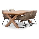 BUITEN living Riga/Portofino Sahara Dust dining tuinset | 4 personen | teakhout + touw | 200cm