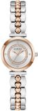 Guess Leena Analoog Quartzhorloge Zilverkleurig En Roségoudkleurig Kast Gemaakt Van 100% Roestvrij Staal En Een Band Van 100% Roestvrij Staal 26 GW0994L5