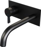 Brauer Black Edition Inbouw Wastafelmengkraan met Gebogen Uitloop en Afdekplaat Model E2 Mat Zwart