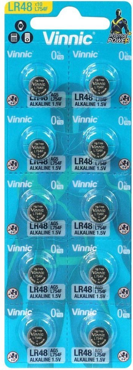 Vinnic Alkaline mini knoopbatterij G5 / LR48 / AG5 - Blister van 10 stuks