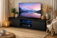 Meuble TV 140 cm noir LED 18 mm fermeture silencieuse