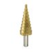 DEDRA trapboor 4-20 mm, HSS-staal, TiN-coating, cilindrische schacht (kerstboomvorm), 9 stappen, geschikt voor staal, non-ferrometalen en kunststoffen.