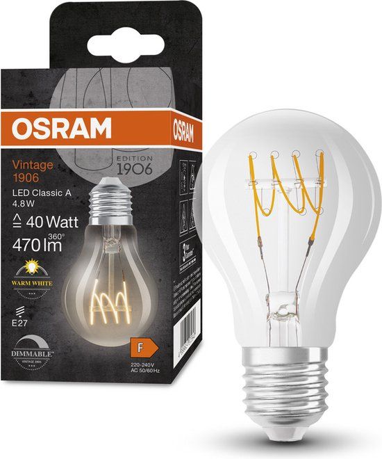 OSRAM Vintage 1906 Classic A LED Lamp - 4.8W - 470lm - Dimmable