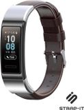 Strap-it Leer Smartwatch bandje - Geschikt voor Huawei band 3 / 4 Pro - Donkerbruin