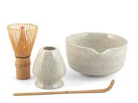H&H Matcha Theeset – 4‑delig – Bamboe Chasen, Porseleinen Houder, Matcha Kom en Doseerlepel – Traditionele Set voor Matcha – Assortie Kleuren (willekeurige verzending)