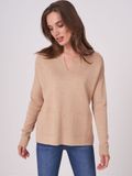 REPEAT cashmere Trui met zakken en geribde achterkant