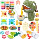 Dinosaure pâte à modeler 42 pièces avec machine à pâtes, 5 moules d'œufs de dinosaures, 12 couleurs de pâte à modeler et outils de pâte à modeler