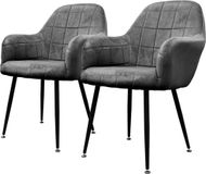 ECD Germany Eetkamerstoel set van 2 met rugleuning en armleuningen donkergrijs Keukenstoel met microvezel fluwelen bekleding