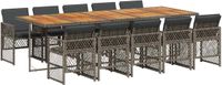 vidaXL 11-delige tuinset met kussens, polyrattan, grijs