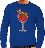 Bellatio Decorations Foute Kersttrui/sweater voor heren - cocktailglas met Rudolf - blauw S