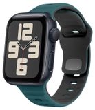 Wigento Apple Watch SE 2023 44mm Polyester horlogeband met golvende textuur, donkergroen/zwart