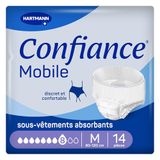 Confiance Mobiel, absorberende slip voor mannen en vrouwen, absorptieniveau = 8 druppels (belangrijke urineweg), discreet en effectief, pH-huidneutraal, maat M, 14 stuks