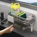 Merkloos Spoelbakorganizer met sponshouder - zwart roestvrijstalen afwasborstelhouder - vaatwasser-organizer voor keuken en badkamer - afvoerpan - grijs met Lijm, Geen boren