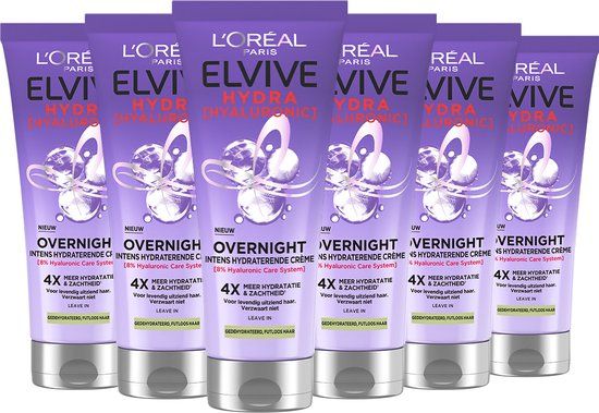 L'Oréal Paris Elvive Hydra Hyaluronic Overnight Cream - 6 x 200ml - Value Pack