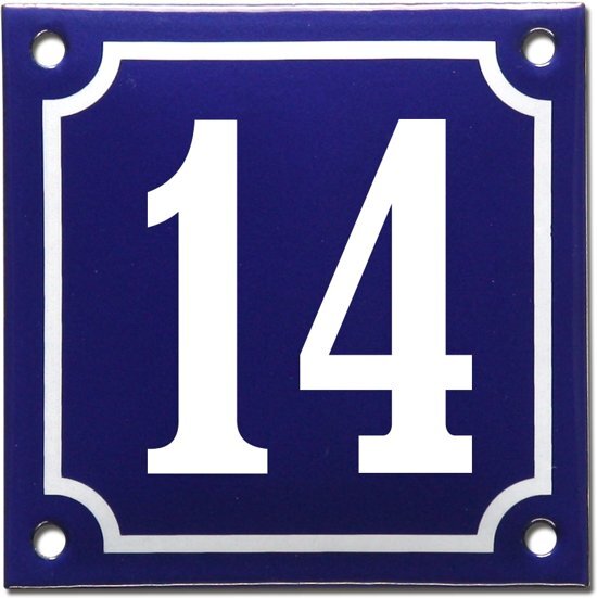 EmailleDesignÂ® Emaille huisnummer blauw/wit nr. 14