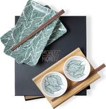 Moritz & Moritz Gourmet - Sushi Set 6-delig groene bladeren, Moritz & Moritz sushi serviesset voor 2 personen - 10 delen - sushi-serveerset met 2 sushi-borden, dip-schaaltjes en stokjes