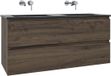 Saniclass Chaci Badkamermeubelset - 120x45x55cm - keramische wastafel mat zwart - 2 wasbakken - zonder kraangaten - 2 lades - mat noten