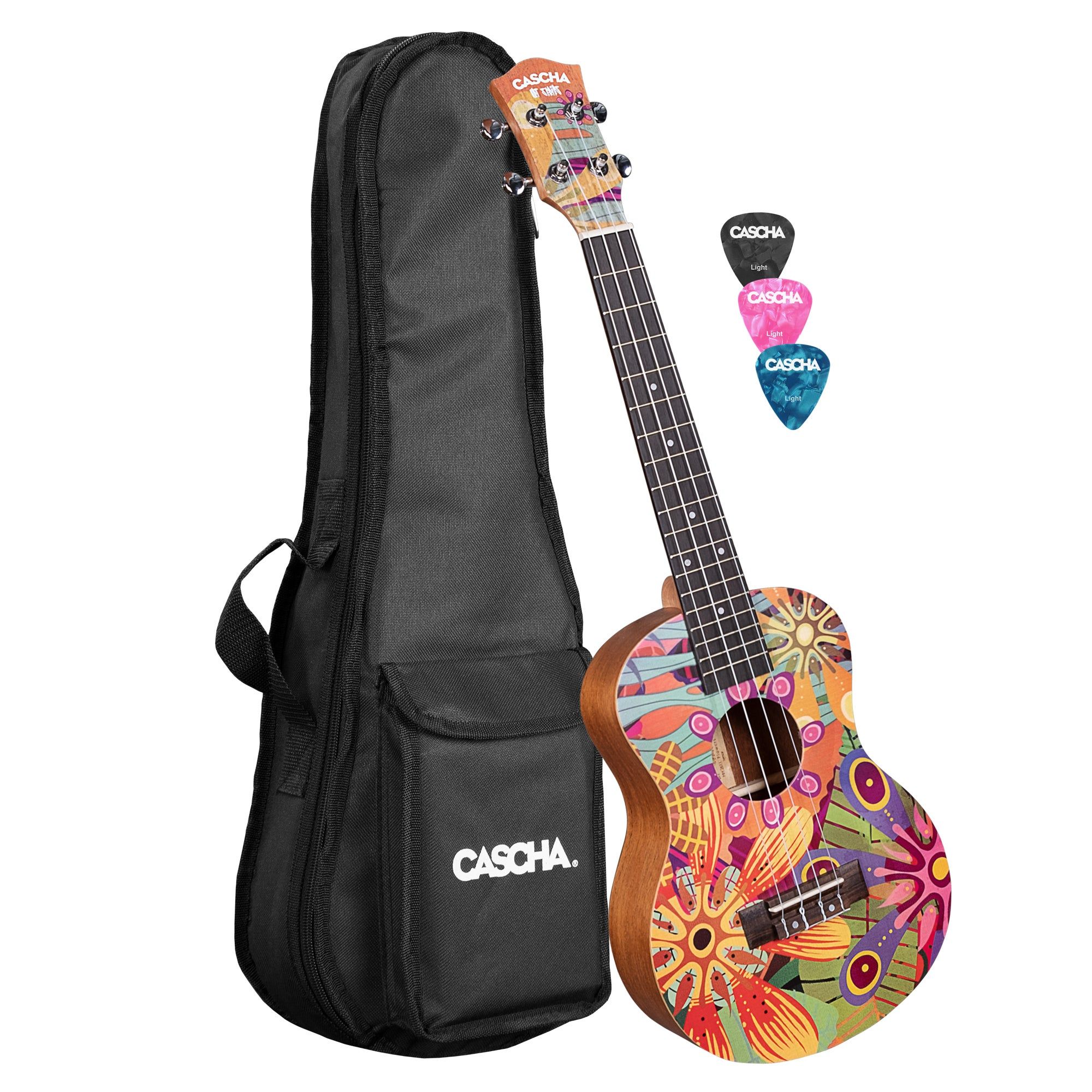 Cascha HH 2611 Art Series Flowers Tenor Ukulele - Solid Spruce Top with Gig Bag