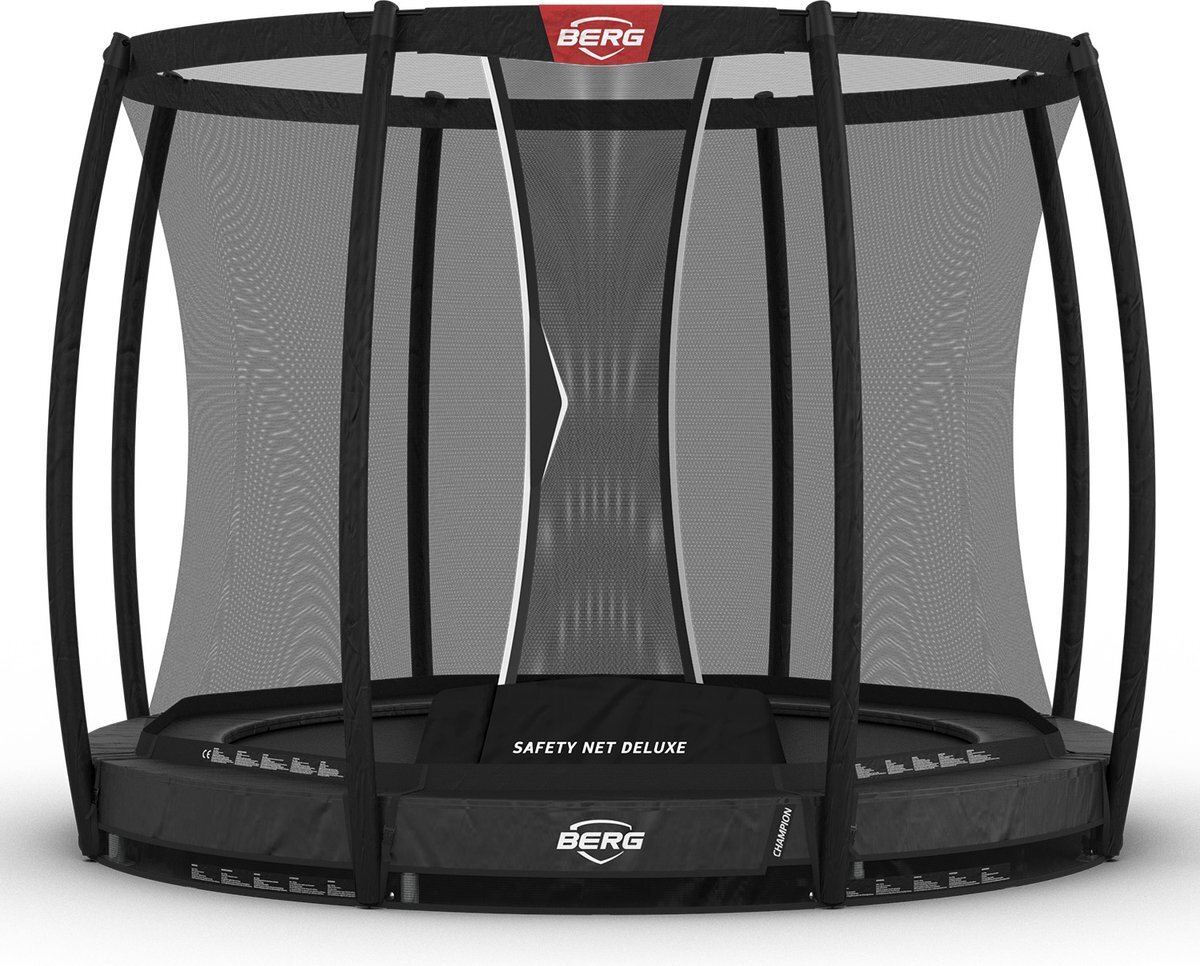 Berg inground trampoline rond Champion grijs 270 cm met veiligheidsnet deluxe