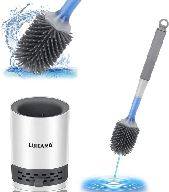 Lukana Lukana® Siliconen WC Borstel met Zeepdispenser - Hervulbaar - Vrijstaand of Hangend - Sneldrogend, Hygiënisch & Antibacteriële Werking - Toilet Brush - Toiletborstel Houder - Lekbak