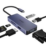 YLSCI USB C-hub, 6-in-1 USB-C adapter, met 1 x HDMI-aansluiting, 1 x VGA-aansluiting, 2 x USB-poorten, SD/TF-kaartlezer, breidt de connectiviteit voor laptop, smartphone, tablet, XPS en meer