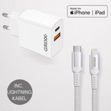 Grixx Chargeur Bundle - Convient pour Apple - Charge rapide 20W + Câble Lightning vers USB-C 2 mètres