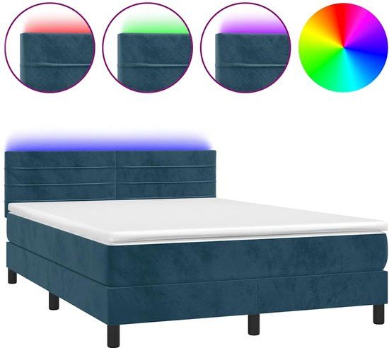 vidaXL Boxspring met matras en LED fluweel donkerblauw 140x190 cm