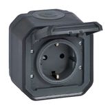 LEGRAND, Plexo New 069783L Schuko stopcontact standaard voor vochtige ruimtes, met scharnierdeksel, contactbescherming, installatie met schroefklemmen, 16 A, 250 V, IP44 - IK07, antraciet