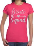 Bellatio Decorations Shoppartners Bv Vrijgezellenfeest Bride Squad Cupido zilver glitter tekst t-shirt roze dames - Maat M