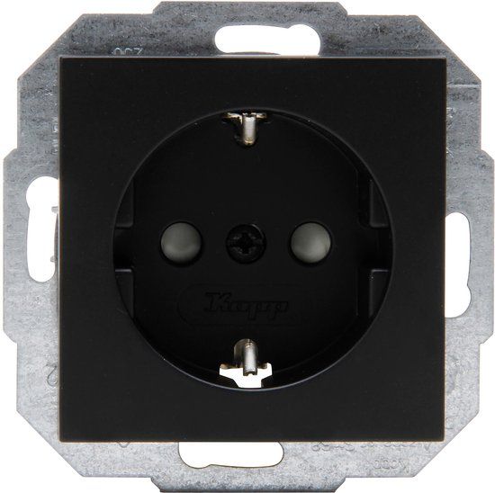 KOPP - Wandcontactdoos - Athenis HK07 - Inbouw - 1-voudig Enkel Stopcontact - Randaarde - Shutter - Kinderbeveiliging - Mat Zwart