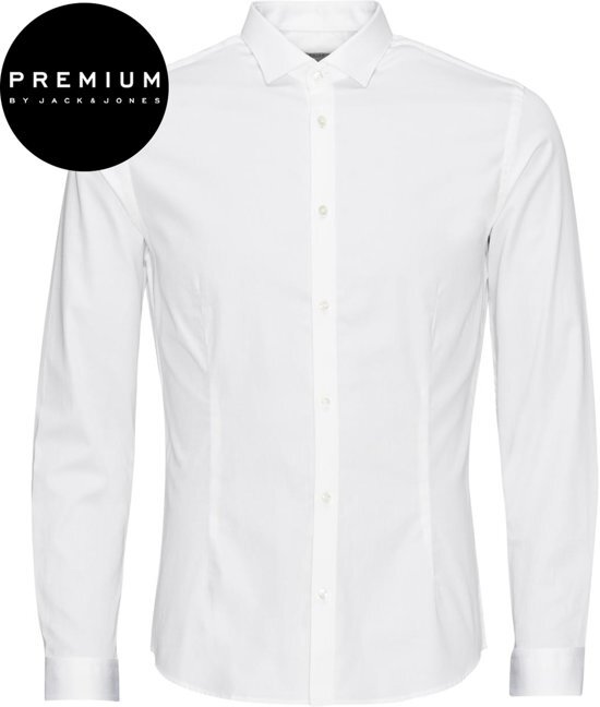 Jack & Jones Jack and Jones Premium Heren Overhemd Parma Wit Satijn Super Slim Fit - M