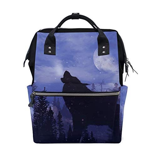 MONTOJ Wolf Howling Patroon Canvas Rugzak Reizen Campus Rugzak - 7422591849265