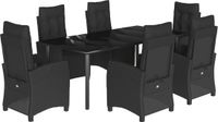 vidaXL 7-delige tuinset met kussens, zwart, van polyrotan