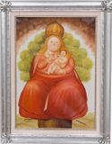 BISCOTTINI Handgeschilderd olieverf op doek met houten frame in bladzilver afwerking BOTERO MARIA MET KIND 70