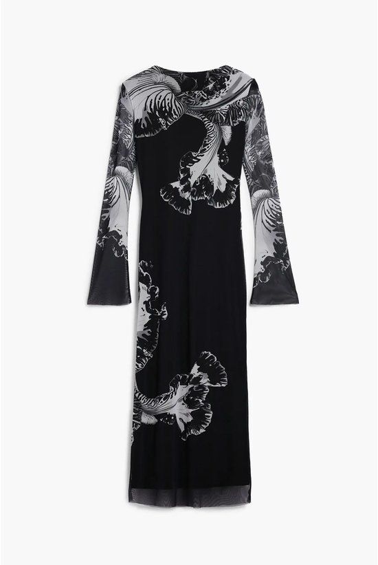 Desigual Damesjurk Lacroix Zwart/Grijs Gebloemd Polyester Mesh Lange Mouw Kort