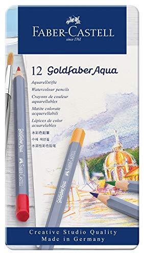 Faber-Castell - Goldfaber Aqua aquarelkleurpotloden Set van 12 blikjes. 12er Metalletui multicolor