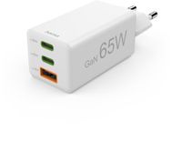 Hama 65W GaN Snellader - 2x USB-C PD, 1x USB-A QC - Wit