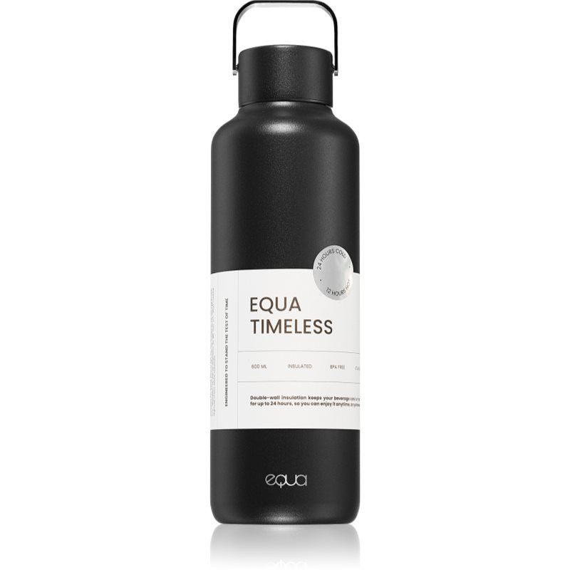 EQUA Timeless geïsoleerde drinkfles, dubbelwandig, roestvrij staal, 24 uur koud of tot 12 uur warm, BPA-vrij, lekvrij, duurzaam, multifunctioneel (donker, 600 ml)