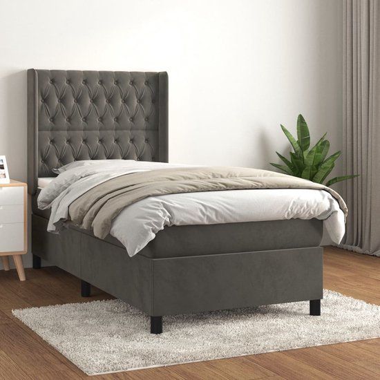 vidaXL Boxspring met matras fluweel donkergrijs 90x190 cm