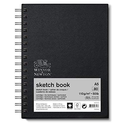 Winsor & Newton 6673010 Schetsboek met 80 vellen schetspapier, 110 g/m², hardcover gebonden met ruglijm, microgeperforeerde vellen, spiraalgebonden - A6