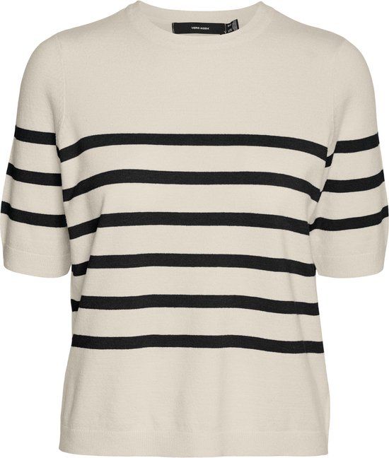 Vero Moda VMSABA - Trui - Dames - Maat L - Beige/Zwart - Korte Mouw